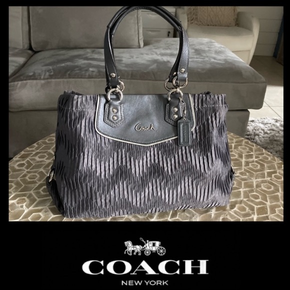 Coach Ashley Gray Gathered Satin Hobo Carryall - Picture 1 of 12